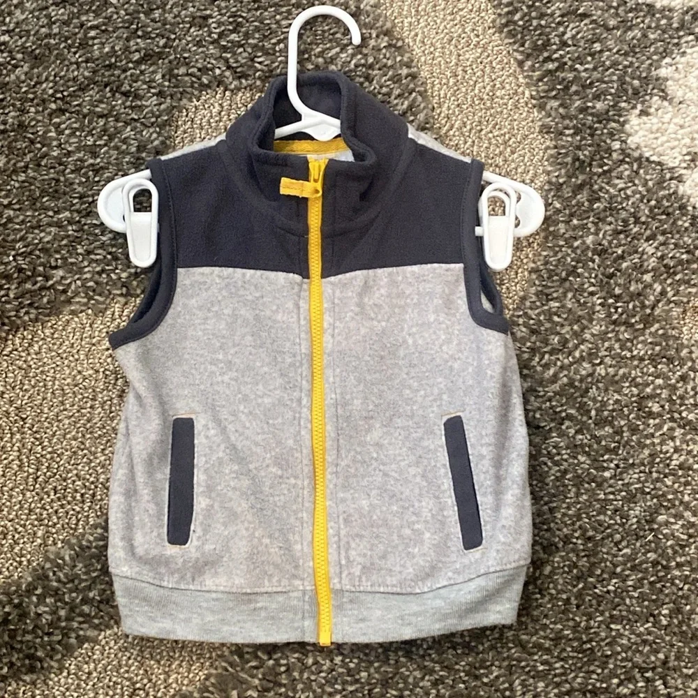 Carters Baby Boy Block Fleece Full Zip Utility Vest Gray Navy Yellow Zipper 18M